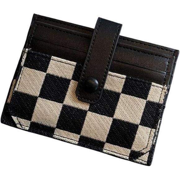 Slim Checkered Wallet for Women Canvas Card Holder with ID Window and Cash Slot - Picture 7 of 7